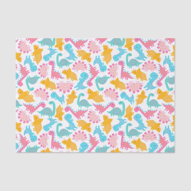 Fun Pink & Teal Dinosaur Pattern Tissue Paper (Front)