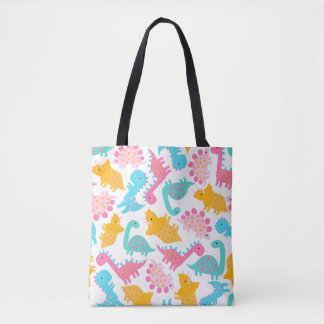 Fun Pink & Teal Dinosaur Pattern Tote Bag