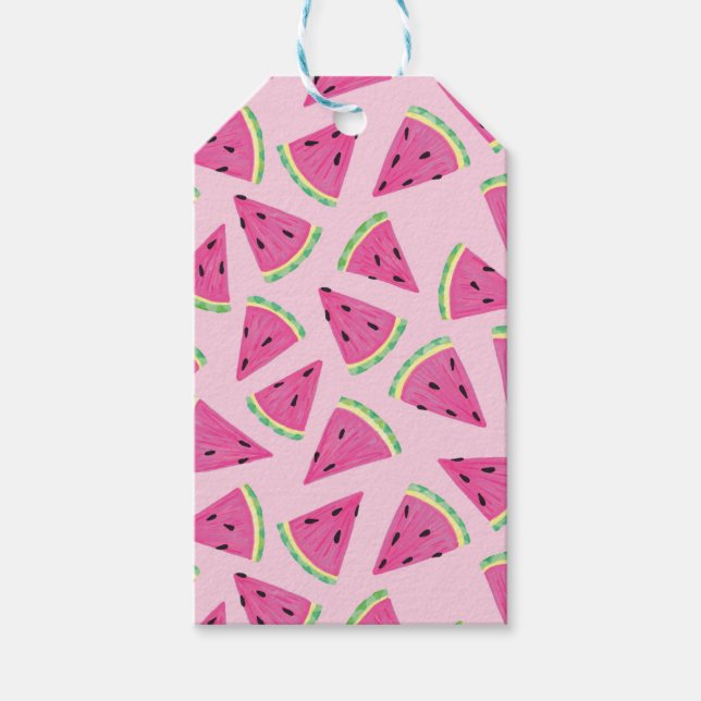 Fun Pink Tropical Summer Watermelon pattern Gift Tags (Front)