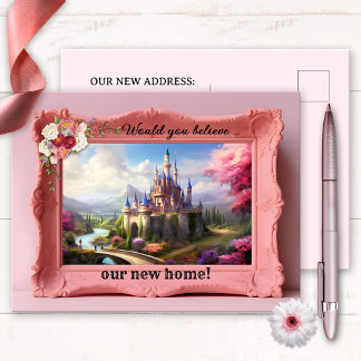 Fun Pink Vintage Photo Frame New Address Announcement Postcard