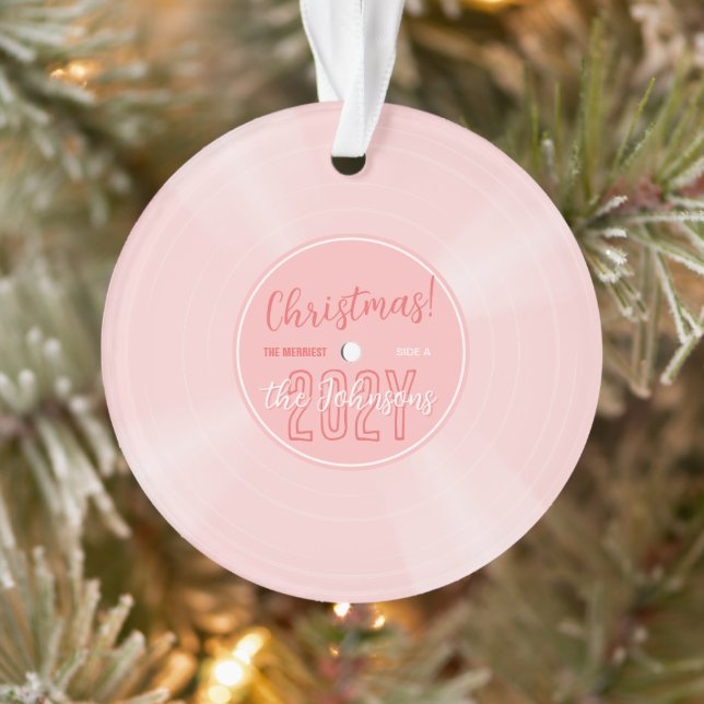 Fun Pink Vinyl Record Music Christmas Photo Ornament (Tree)