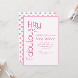 Fun Pink White Polka Dot 50th Birthday Invitation