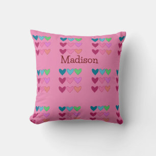 Fun Pink With Hearts Colourful Girls Cushion