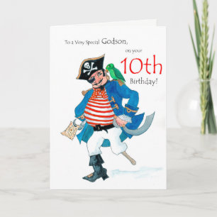 Fun Pirate 10th Birthday Card for Godson