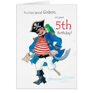 Fun Pirate 5th Birthday Card for Godson