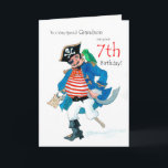 Fun Pirate 7th Birthday Card for Grandson<br><div class="desc">A 7th Birthday Card for a very special Grandson,  with a jolly pirate and his parrot,  from a watercolour painting by Judy Adamson. You can edit the inside text if you wish.</div>
