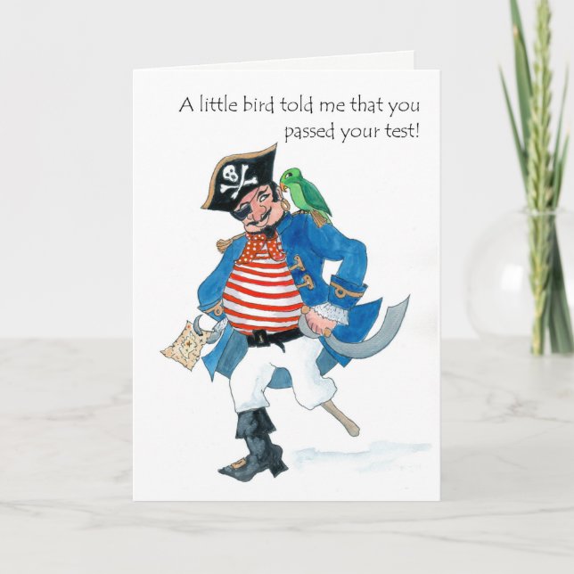 Fun Pirate and Parrot Passed Test Congratulations Card (Front)