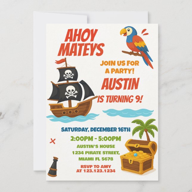 Fun Pirate Birthday Invitation (Front)