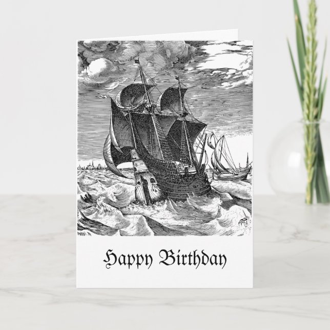 Fun Pirate Ship and Whale Birthday Humour Card (Front)
