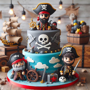 FUN PIRATES THEMED KIDS BIRTHDAY CAKE CARD