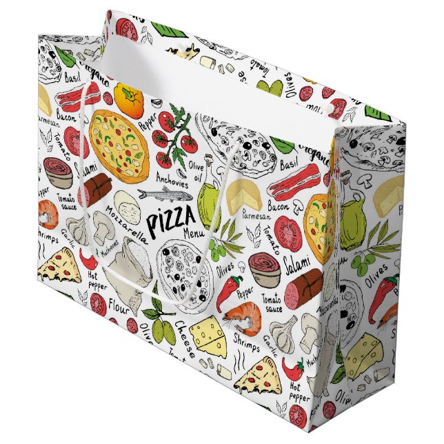 Fun pizza party pattern large gift bag (Front Angled)