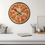 Fun Pizza Pepperoni Junk Food Kitchen Round Clock<br><div class="desc">This design was created though digital art. You may change the photos in the personalise this template section. You can customise further using the customise option. If you need assistance with the photo placement, please email me and I would be happy to assist. Contact me at colorflowcreations@gmail.com if you need...</div>