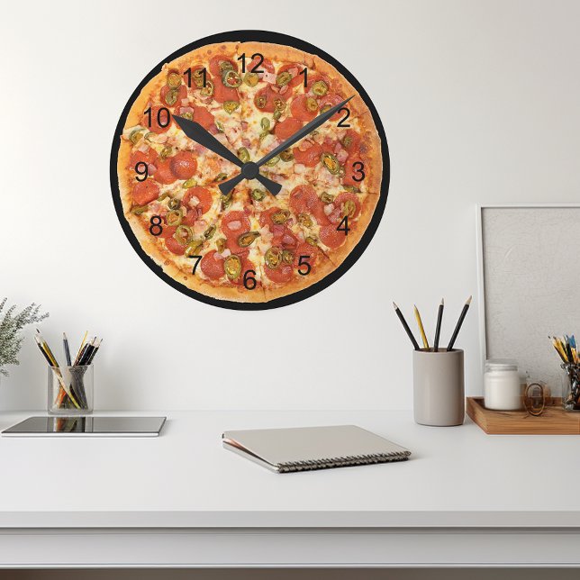 Fun Pizza Pepperoni Junk Food Kitchen Round Clock (Creator Uploaded)