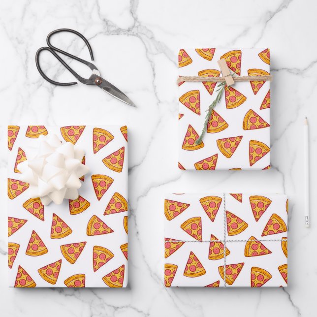 Fun Pizza Slice Pattern Wrapping Paper Sheet (Front)