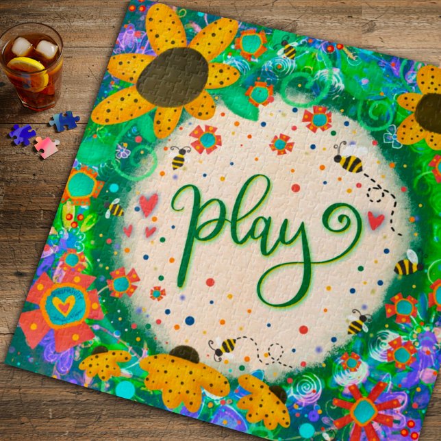 Fun Play Bumblebee Flowers Cute Inspirivity Jigsaw Puzzle (Creator Uploaded)