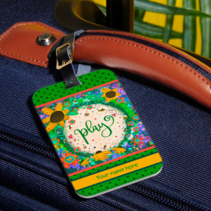Fun Play Personalised Name Floral Bumblebee Luggage Tag