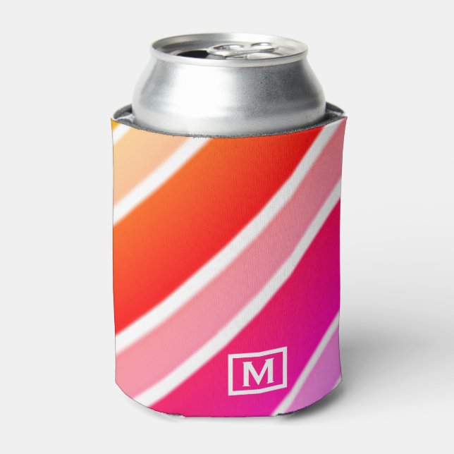 Fun Playful Striped Modern Art Cool Monogram Can Cooler (Can Front)