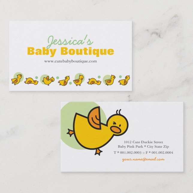 Fun Playful Yellow Duckies And Green Polka Dots Business Card (Front/Back)