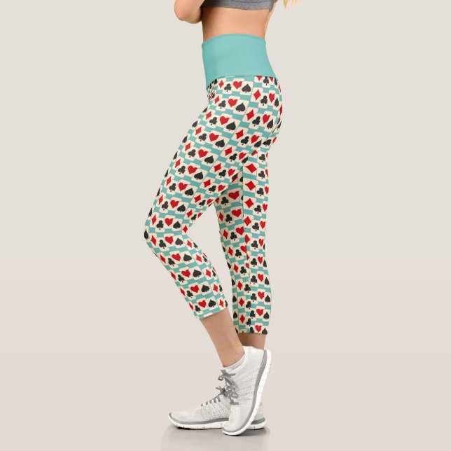 Fun Playing Cards Quartet On Aqua  Capri Leggings (Left)