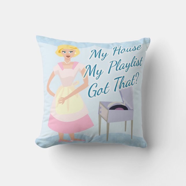 Fun Playlist Music Lover Kitsch Cartoon Housewife Cushion (Front)