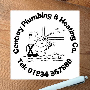 Fun Plumbing and Heating Cartoon to Personalise. Rubber Stamp