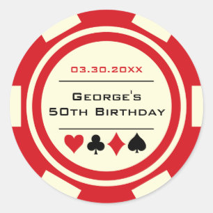 Fun Poker Chip Birthday Red Off-White Classic Round Sticker