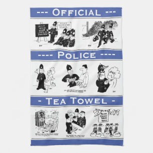 Fun Police Theme Cartoons on Official Tea Towel