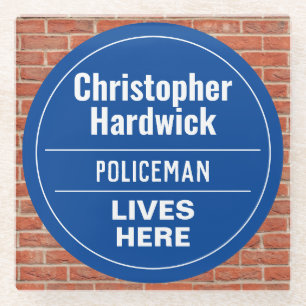 Fun Policeman Wall Plaque Style Glass Coaster