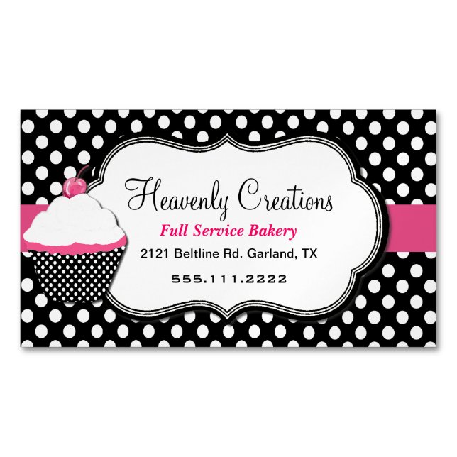 Fun Polka Dot and Cupcake Bakery Shop Magnet (Front)
