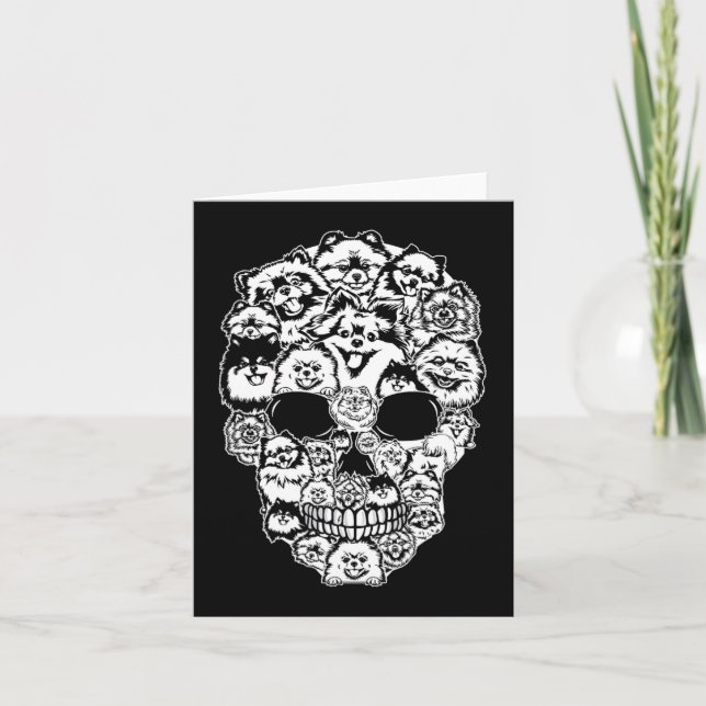Fun Pomeranian Skull Dog Skeleton Halloween  Card (Front)