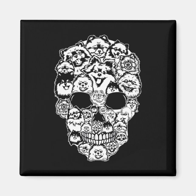 Fun Pomeranian Skull Dog Skeleton Halloween  Magnet (Front)