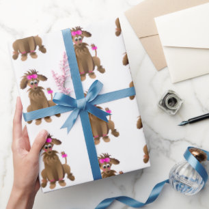 Fun Poodle-like Pet with Pink Ribbons Wrapping Paper