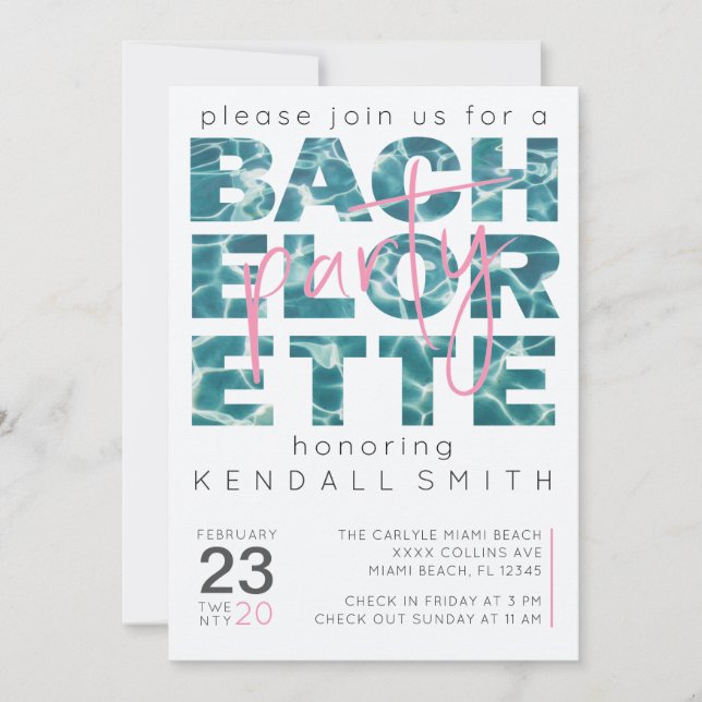 Fun Pool and Tropical Theme Bachelorette Party Invitation (Front)