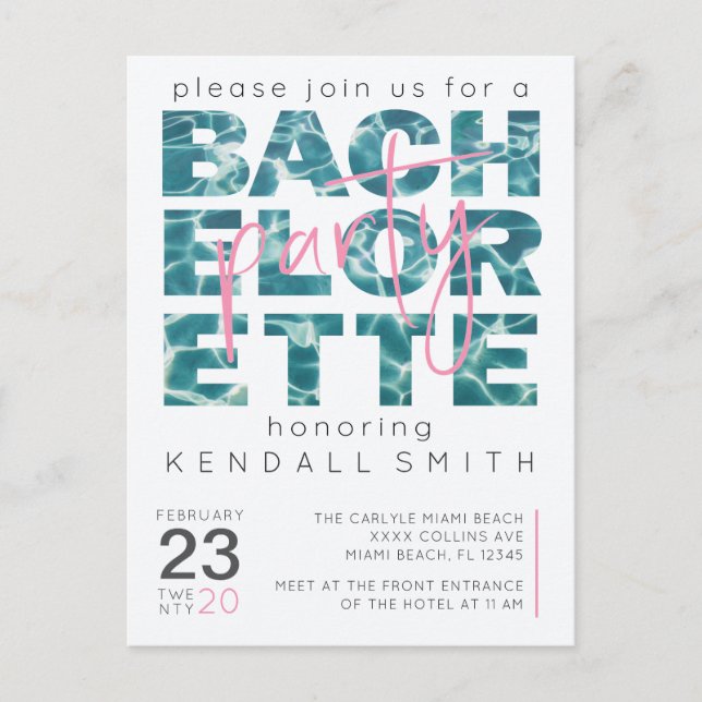 Fun Pool and Tropical Theme Bachelorette Party Postcard (Front)