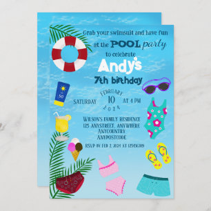 Fun Pool Birthday Party  Invitation