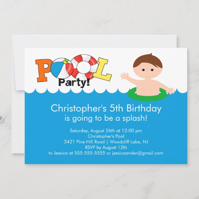 Fun Pool Party Birthday Invitation Boy (Front)