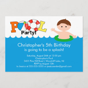 Fun Pool Party Birthday Invitation Boy