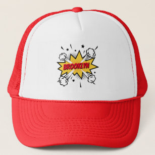Fun pop art comic book style callout logo trucker hat