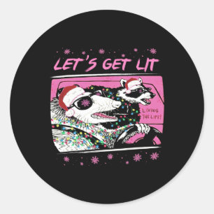 Fun Possum Racoon Lets Get Trash Street Pink Chri Classic Round Sticker