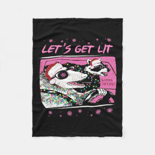 Fun Possum Racoon Lets Get Trash Street Pink Chri Fleece Blanket