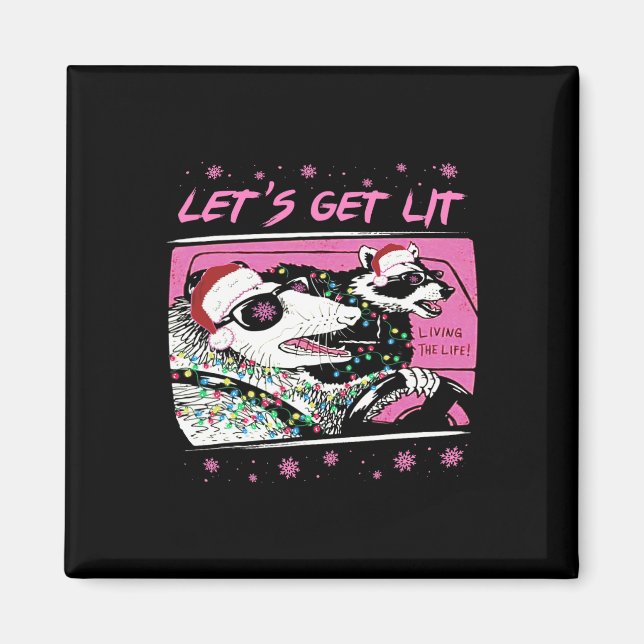 Fun Possum Racoon Lets Get Trash Street Pink Chri Magnet (Front)