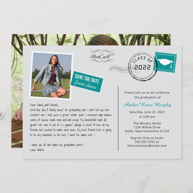 Fun Postcard Style Graduation Party Invitation (Front/Back)
