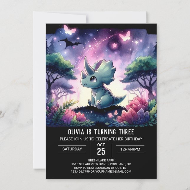 Fun Prehistoric Triceratops Birthday Invitation (Front)