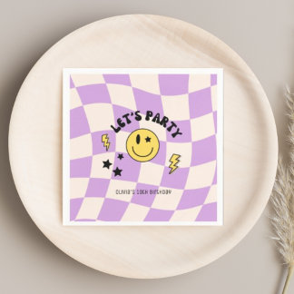 Fun Preppy Purple Y2K Retro Birthday Napkins