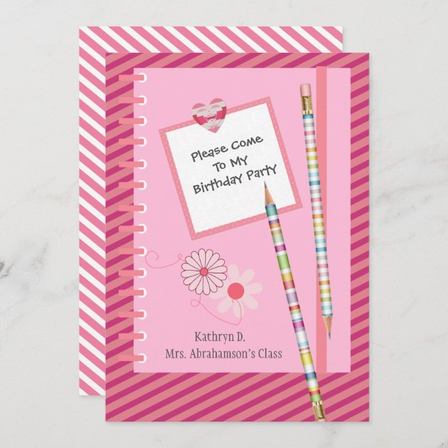 Fun & Pretty Classmate/School Birthday Invitation (Front/Back)