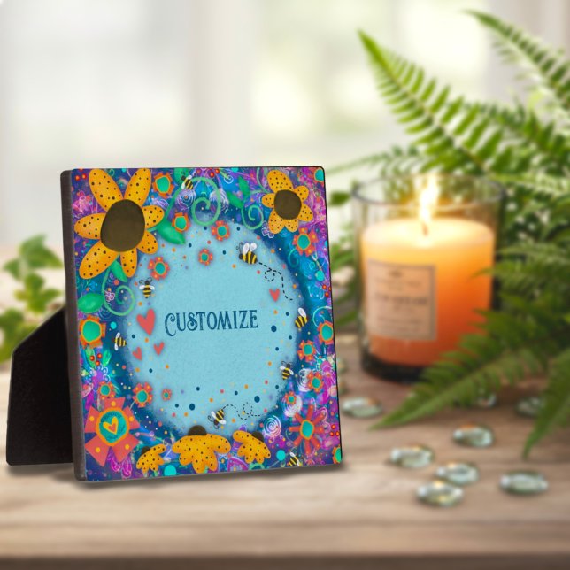 Fun Pretty Floral Bumblebee ONE WORD Custom Plaque (Creator Uploaded)