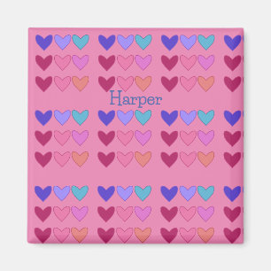 Fun Pretty Pink With Hearts Colourful Girls Magnet