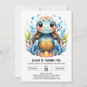Fun Printable Blue Turtle Boy Birthday Invitation