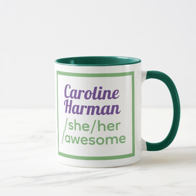 Fun Pronouns - Identifies as She, Her, Awesome. Mug (Right)