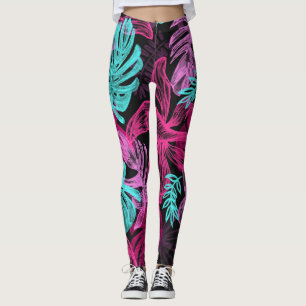 Fun Psychedelic and Glowing Neon Leaves Leggings